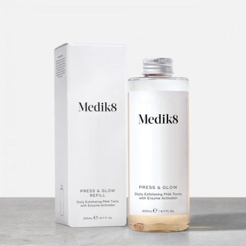 Medik8 Press &amp; Glow Refill Tonik z kwasem PHA i aktywatorem enzymów złuszczających - butelka uzupełniająca Press &amp; Glow bez pompki 200 ml.jpg